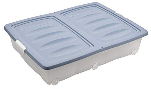 URBNLIVING 40 or 55 Litre Large Under Bed Plastic Storage Box Wheeled with Lids for Shoes, Clothes and Toys (Blue, Large (80 x 59 x 17cm))