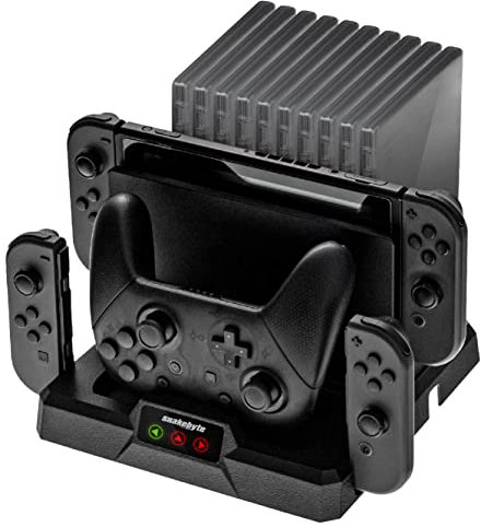 Snakebyte DUAL Charge Base S - Nintendo Switch Ladestation, All-in-One Organizer für 10 Switch Spiele, Ladefunktion für 1 Pro Controller und 2 Joy-Cons, Dockingstation mit LED-Anzeige