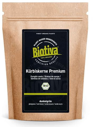 Graines de courge vert foncé bio 500g - sans agents séparateurs - sans charges - remplies et contrôlées en Allemagne - Biotiva