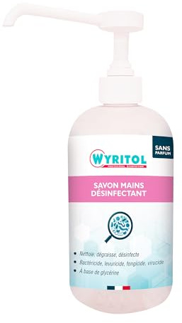 Wyritol - Savon liquide désinfectant - Nettoie, dégraisse et désinfecte - Virucide, bactéricide, levuricide, fongicide - Formule naturelle - Adoucit les mains - 500ML - Fabrication française