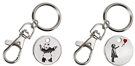 Harts 2 units Banksy Little Girl with Balloon & Panda Shopping Trolley locker Token (New £1 coin size)