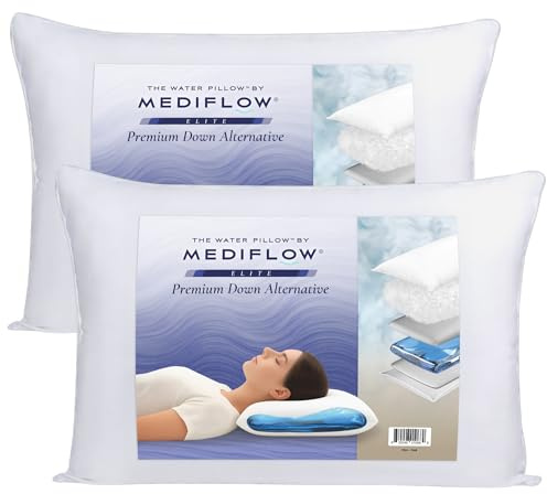 Mediflow Water Pillow - Elite Collection Down Alternative. Orthopedic for Neck Pain Relief, Adjustable Water Pillow for Sleeping. (2 Pack)