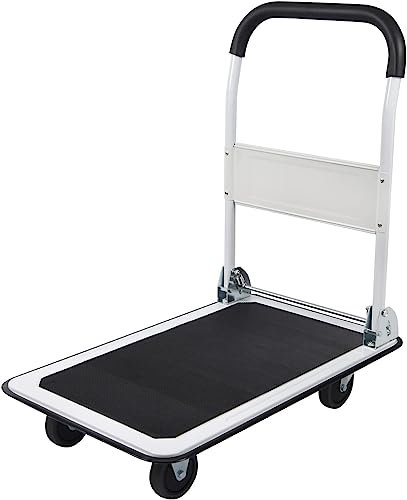 LEADALLWAY Platform Trolley Foldable Push Cart 150KG Capacity 4 Wheels 72.9x47x82cm White