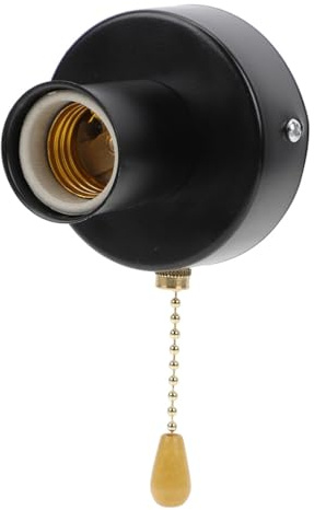 Housoutil Portalampada con catena, portalampada da parete con interruttore a catena, per lampada retrò antico Edison lampadina a sospensione luce nera, collana di perline da 5 cm