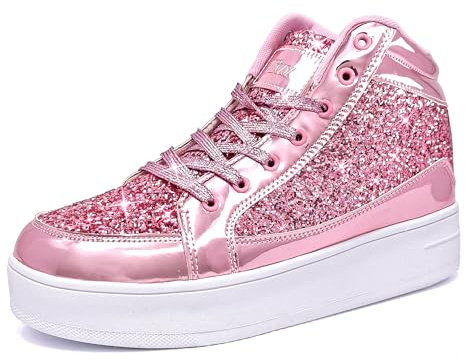 IGxx Women Platform Glitter Sparkly Dressy Sequin Disco Sneakers Pink 10
