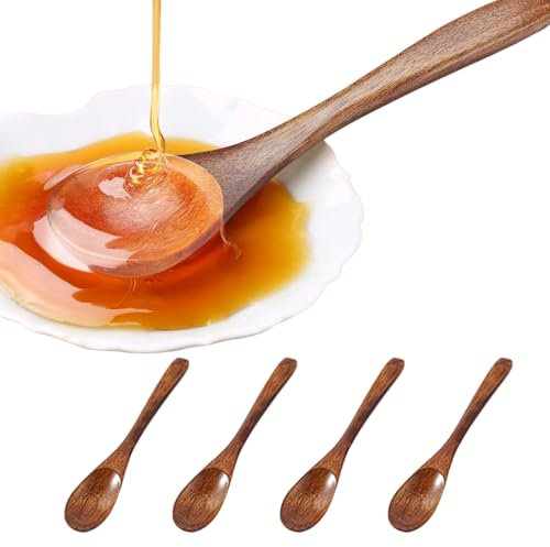 QEDBOJE 4 Pezzi Cucchiai in Legno Naturale, Cucchiai da Zuppa e Minestra, Ramen in Stile Giapponese, Cucchiaio per Miele, Caffè e Riso Dessert