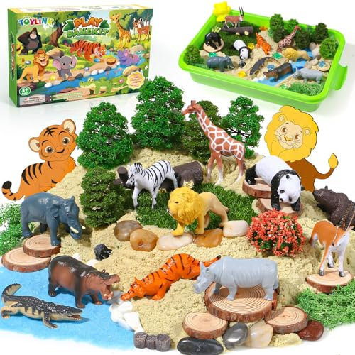 Toylink-Arena Magica Niños 3 Años Selva，900g Arena Cinetica, Animales de Juguete/Moldes de Arena/Juguetes Sensoriales Regalos Cumpleaños Niño Niña 3 4 5 6 7 8 Años