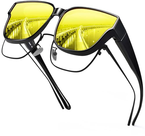 URUMQI Night Driving Glasses for Women Men, Anti Glare Night Time Driving Glasses Fit Over Eyeglasses, HD Night Vision Glasses with TAC Polarized Lens for Rain Fog & Tunnel Safe