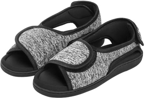 ITODA Breathable Diabetic Edema Sandals Wide Fit Swollen Feet Slippers Adjustable Upper Open Toe Shoes Non-slip Rubber Sole Footwear Comfort House Walking Slippers for Men Women