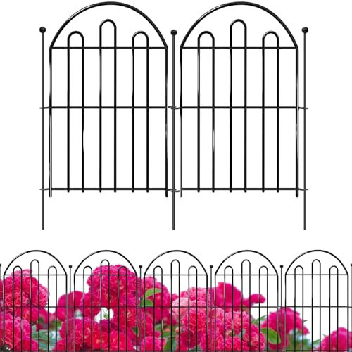QIODAZOO Fence Animal Barrier, Total 330 CM (L) x 43 CM (H) 10 Panels Decorative Fences, Rustproof Metal Garden Fence for Rabbit Dog, Outdoor Decor for Patio