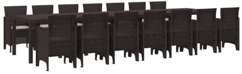 vidaXL Garten Essgruppe 15 pcs Braun Polt Rattan, Garten- und Terrassenmöbel, modernes Essset, stylisches Outdoor-Design, Bequeme Sitzgelegenheit für den Sommer