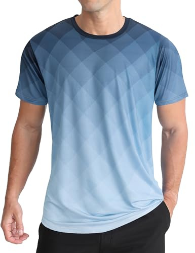 APTRO Sportskjorta herr kortärmad gradient med elastiskt tyg snabbtorkande och andningsbara hål för fitness, Marinblå, 3XL