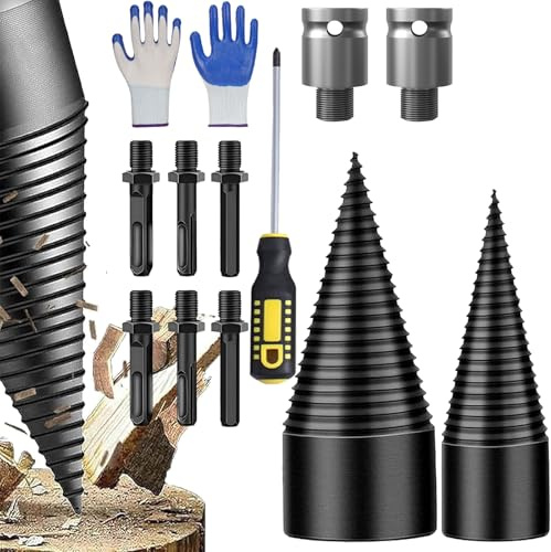 Gienslru Firewood Drill Bit Set, 4 Count, Wood Splitter, Drill Bit for Electric Hammer, Impact Drill, 32-42mm, 50mm Shank