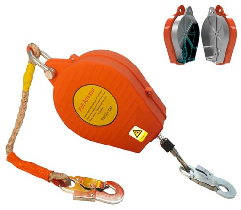 BOVDC Dispositivo Anticaduta Retrattile Certificato, 200kg Dispositivo Anticaduta Tetto 10m, Rosso Kit Imbracatura Anticaduta Tetto e Lavoro Aereo con Gancio Autobloccante(Rosso,10m-1 Pezzo)