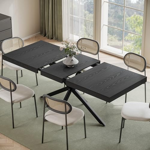 Extendable Dining Room Table for 4 6 8, 55-70.9 Kitchen Table Rectangle Wood, Expandable Dining Table with Hidden Storage, Space Saving Farmhouse Kitchen Table for Kitchen Dining Living Room