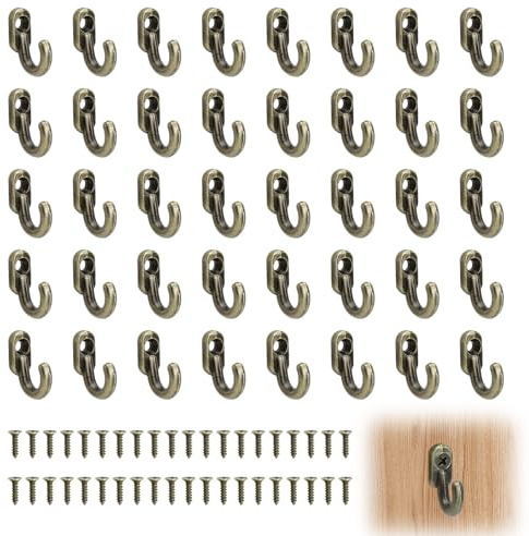 JYYWTSI Set di 40 Mini Ganci in Bronzo Antico, 17x13mm, Mini Ganci Antichi in Ferro, Ganci Appendiabiti, Ganci Decorativi per Viti, Ganci per Gioielli, Borse, Asciugamani, Cucina, Bagno e Parete
