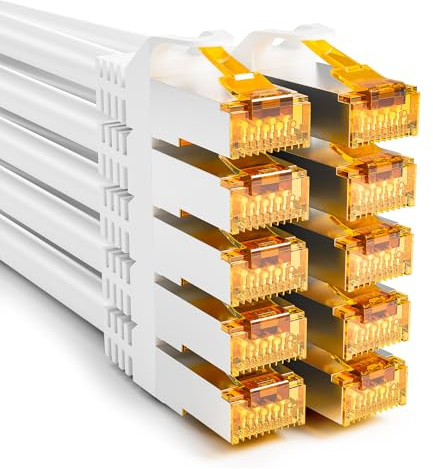 iwillink 10 x 3 m CAT7 patchkabel CAT 7, LAN kabel kort (10 Gbps, S/FTP PIMF skärm, koppar), kompatibel med CAT7 CAT6a CAT6 Patchpanel/DSL-switch/router/modem – vit