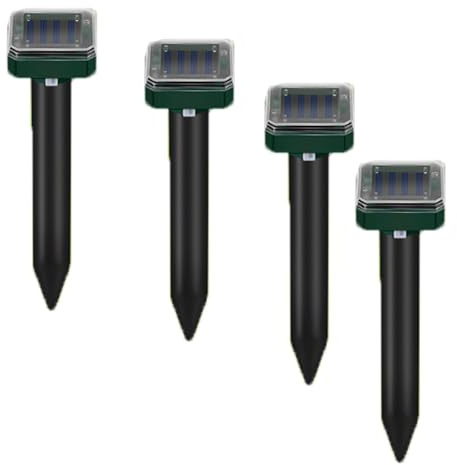 Scaccia Talpe Solare 4 Pezzi, Batteria Ricaricabile da 600mAh, Ultrasuoni Repellente Impermeabile per Talpe, Topi, Serpenti e Gopher, Efficace fino a 360 m², Ideale per Giardini, Prati e Aree Esterne