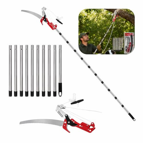 Sega telescopica da potatura con cesoie da potatura, 82-410 cm, potatura manuale con manico telescopico, lunghezza regolabile, sega da giardino 2 in 1, sega telescopica leggera in acciaio inox per