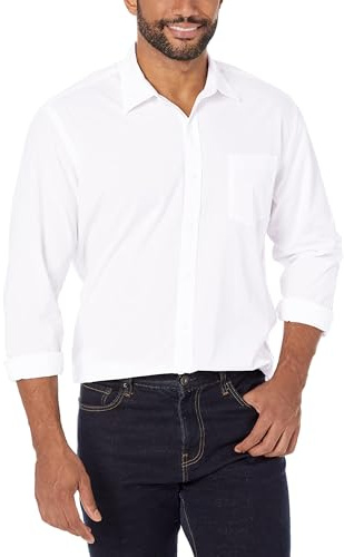 Amazon Essentials Chemise en Popeline à Manches Longues, Style Décontracté, Coupe Standard Homme, Blanc, XL