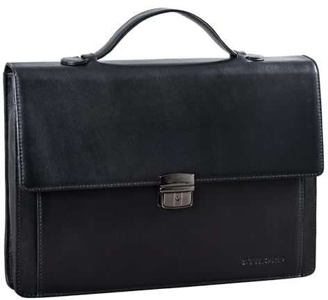 STILORD 'Ernesto' Dokumententasche A4 Leder Vintage Aktenmappe Business Kleine Aktentasche für Arbeit Büro 13,3 Zoll Konferenzmappe mit Henkel und Schloss schmal, Farbe:onyx schwarz