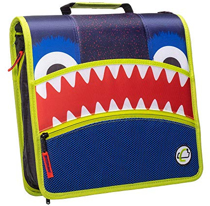 Case-it The Mighty Zip Tab Zipper Binder - 3 Inch O-Rings - 5 Color Tab Expanding File Folder - Multiple Pockets - 600 Sheet Capacity - Comes with Shoulder Strap - Monster Design D-146-ME