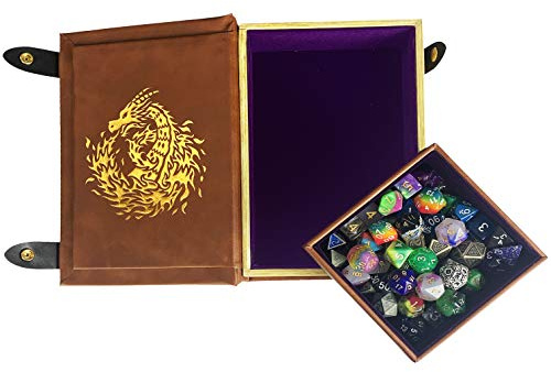 Fantasydice Book-Shaped Gold/Purple Fire Dragon Rolling Magic Book Tray for All Tabletop RPGs Like D&D, Call of Cthulhu, Shadowrun.…