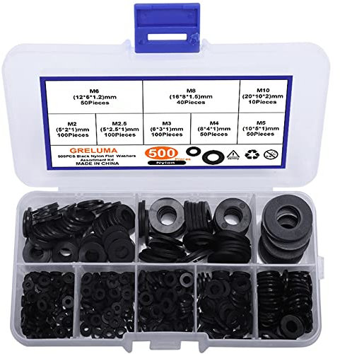 Greluma rondelles en nylon, assortiment de rondelles M2 à M10, 500 pièces