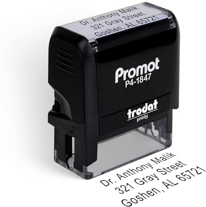 Promot Self Inking Stamp (Medium) - 3 Line Custom Stamp - Personalized Rubber Stamper for Name, Office, Business, Return Address or Personal - Refillable in Different Ink Colors & Customizable Font