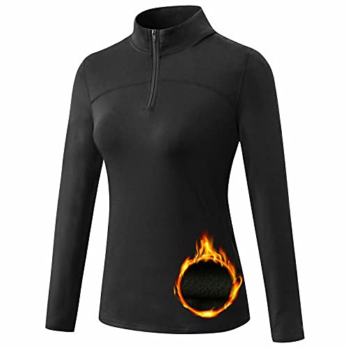 TERODACO Thermal Tops for Womens Half Zip Base Layer 12523 Black XXL