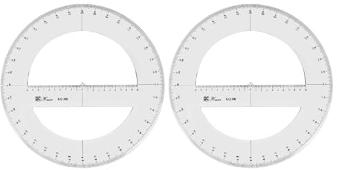 Lot de 2 rapporteurs ronds complets, outils de mesure en plastique à 360 degrés pour mathématiques et organiques - Rapporteur demi-cercle - Modèle de dessin - Règle - 30 cm