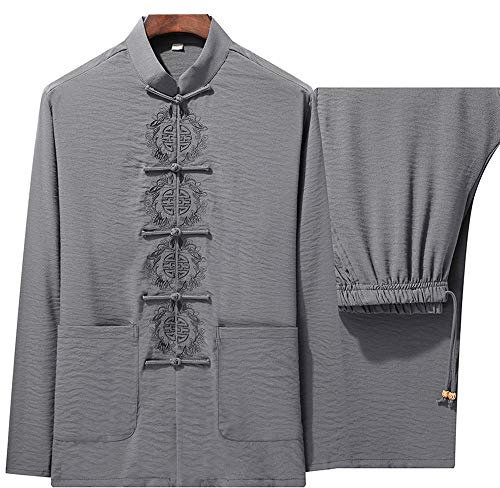 Tai Chi Kleidung Druck Männer Frauen Jungen Damen Traditionelle Chinesische Kampfkunst Wing Chun Boxen Karate Leinen Taekwondo Kleidung Uni Geschenk (Grau 165CM)