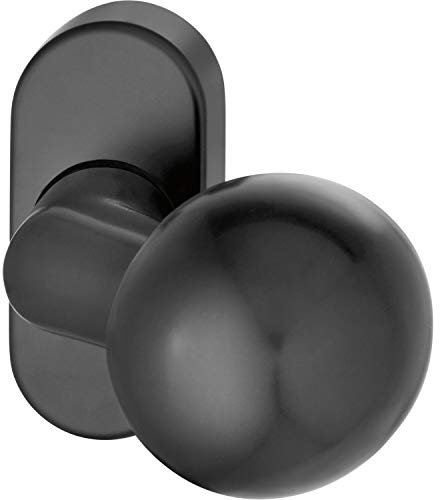 FSB 0 07 0846 42801 0810 Türknauf fest ø 50 mm, Türgriff auf Rosette gekröpft, Feuerschutz Türknopf Aluminium schwarz matt 070846, Silber
