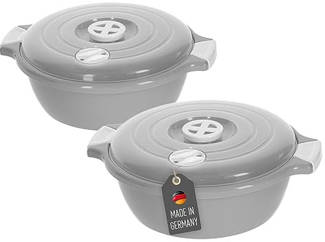 Lantelme Lot de 2 bols pour micro-ondes de 1,8 l avec valve à vapeur fabriqués en Allemagne - Empilables - Passent au lave-vaisselle - Bol en plastique pour micro-ondes et réfrigérateur et congélateur