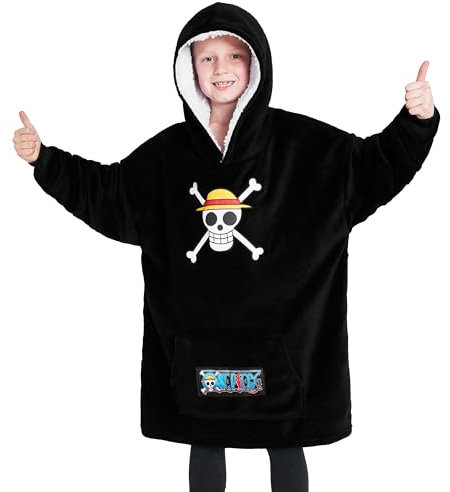 One Piece Sudadera Niño con Capucha de Forro Polar - Talla Única, Cómoda Bata Manta Capucha Oversized - Regalos Navidad