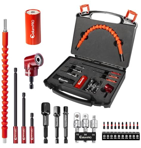 ColumPRO 22PCS Flexible Drill Bit Extension Set, Drill bit Extension, Universal Socket, Right Angle Drill Attachment, Drill bit Holder Set, Socket Adapter Set & Screwdriver Bit Set.