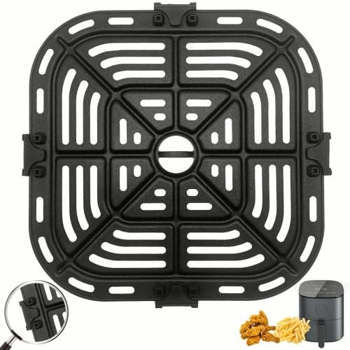 Air Fryer Grill Pan for COSORI CAF-L501-KUK 4.7L, Non-Stick 8.23’’*8.23’’Square Air Fryer Rack Replacement Parts Accessories Grill Plate Crisper Plate Tray with Rubber Bumpers, Dishwasher Safe