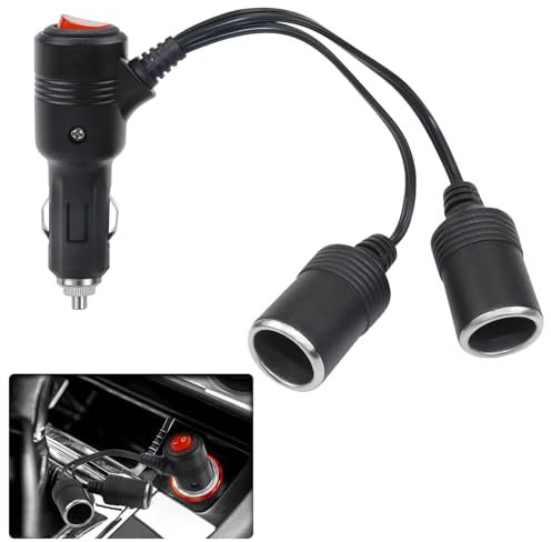 Toma Mechero Coche 12V/24V, Doble Enchufe Mechero con Interruptor, 18AWG/15A Cable de Extensión del Encendedor de Cigarrillos de Coche
