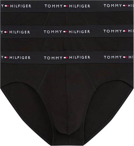 Tommy Hilfiger Uomo Slip Hipster Confezione da 3 con Fascia con Logo, Nero (Blk/Blk/Blk), L