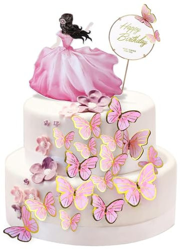 KOMUNJ 30 Pezzi Decorazioni Torta Farfalla 3D - Set Ornamento da Forno per Festa di Compleanno, Rosa