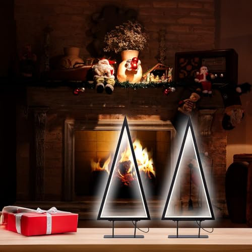 Carlo Milano LED-Weihnachtsdekos: 2er-Set Design-Metall-Weihnachtsbaum, 96 LEDs, 46 cm Höhe (Deko-Metall-Baum, Decor Weihnachtsbaum, Lichtschlauch)