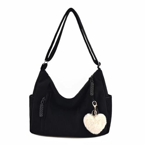 Mervokl Bolso de mano de pana para mujer con cremallera, bolso de mano de gran capacidad con correa ajustable para el hombro, bolso cruzado casual para mujer, bolsa de cordón para compras, escuela,