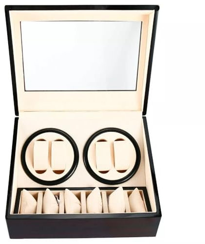 Scatola carica orologi automatica, 4 orologi + 6 spazi extra, in pelle PU, caricatore automatico per orologi automatico, per esterni in legno di sandalo e interni bianchi