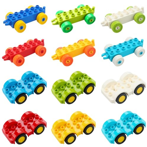Pilikoll 12 Pezzi Set di Blocchi da Costruzioni del Veicolo con 6 Giocattoli per Auto, 6 Giocattoli per Rimorchi Blocchi da Costruzioni Bambini per Tasca di festa Kinder Füller