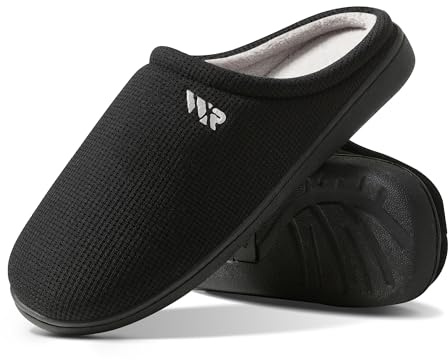 WAIDR Mens Slippers House Bedroom Slides with Memory Foam Indoor Outdoor Comfort Slip-On Recovery Travel Office Home Shoes Gift for Men(Black Grey 44)