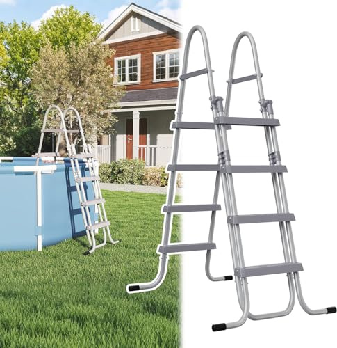 NAIZY Escalera de piscina de 160 cm de altura, de metal con 4 peldaños en superficie de goma antideslizante, incluye reposabrazos ergonómicos, escalera para piscina