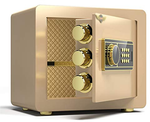 Coffre-fort électronique numérique avec clavier – Ignifuge et étanche – Coffre-fort de sécurité domestique pour objets de valeur, bijoux, argent – Couleur or 35 x 25 x 25 cm Solution de rangement