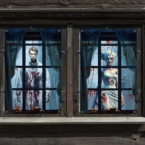 Randomgo Helloween - Juego de 2 imágenes para ventanas de Halloween, decoración espeluznante de Halloween, decoración para ventanas, decoración de fiestas de terror (H, 120 x 80 cm)