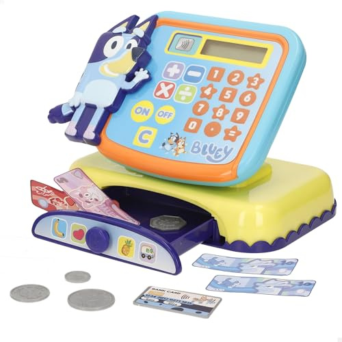 ColorBaby Bluey Registratori di cassa Giocattolo, Accessori inclusi, Banconote, Monete e carte giocattolo, Giocattoli didattici, Apprendimento e divertimento + 3 anni (39144)