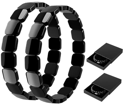 OuryTech Bracelet Hématite, Lot de 2 Bracelets en Pierre d'Hématite, Hématite Naturelle Design Masculin, Bijoux Énergétiques Cadeau pour Homme